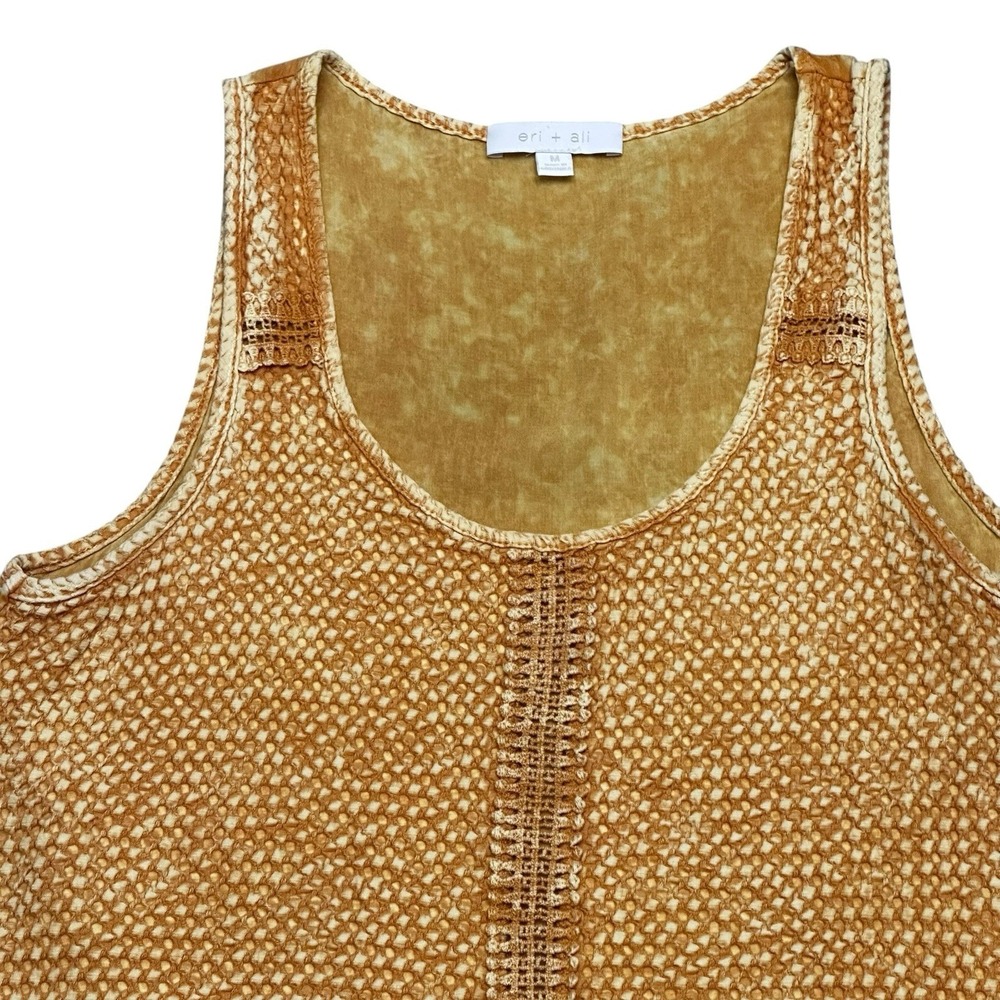 Eri + Ali Anthropologie Mustard Yellow Smocked Crochet Lace Ruffle Tank Top M - Picture 2 of 8